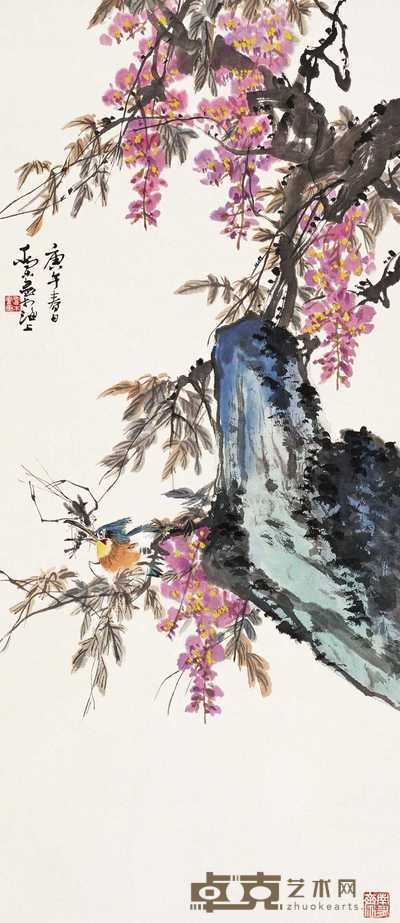 乔木 1990年作 花鸟 立轴 104.8×45.8cm